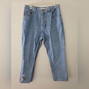 Y2K Bugle Boy Tapered Leg Slim Fit Floral Embroidered Jeans Size 10 High Rise